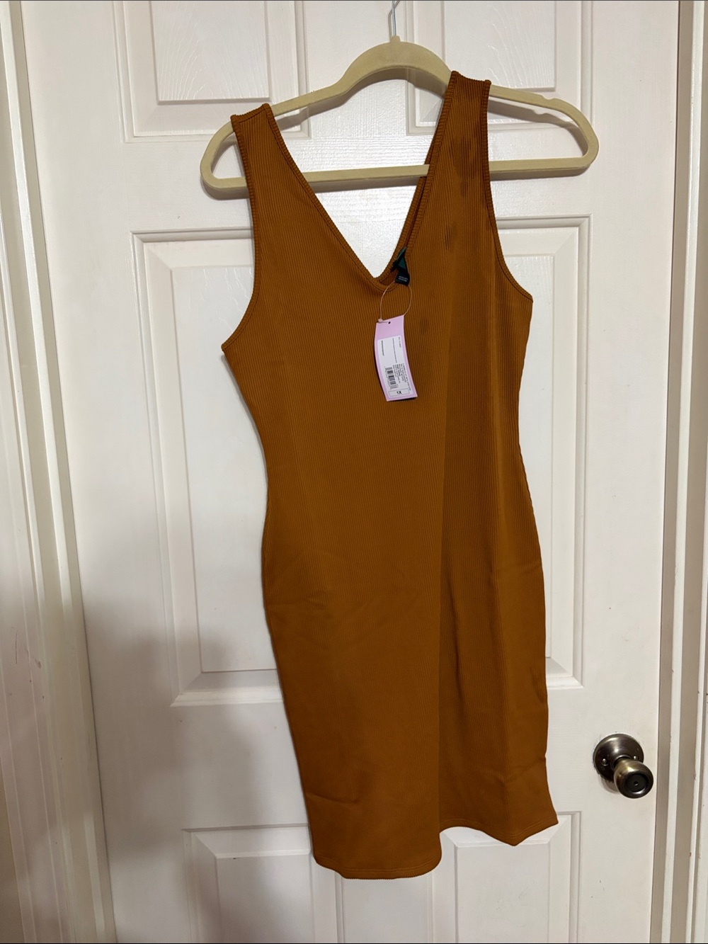 wild fable Ribbed V-Neck Midi Dress in Rust